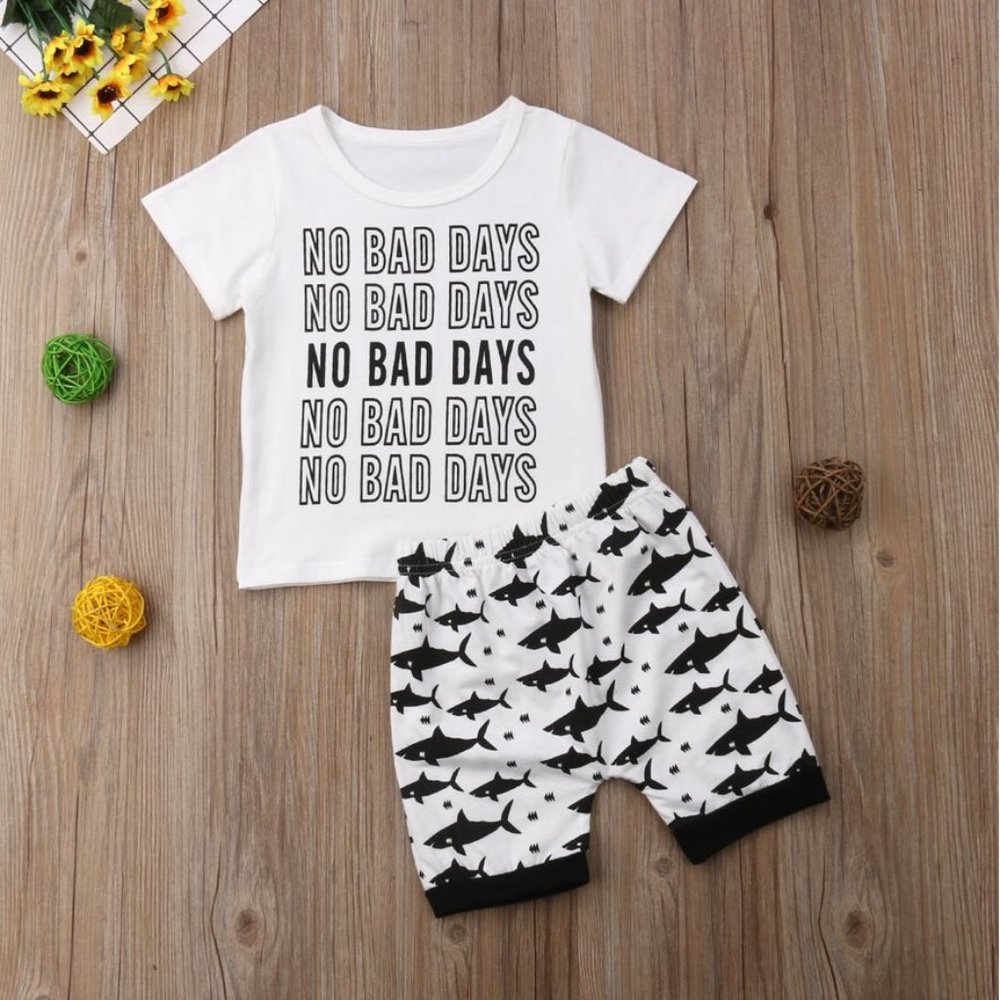 NEW Boy's No Bad Days Shark Short Outfit